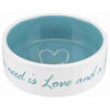 Comedero Ceramico con Corazon 0 3l 12 cm Crema Azul Claro